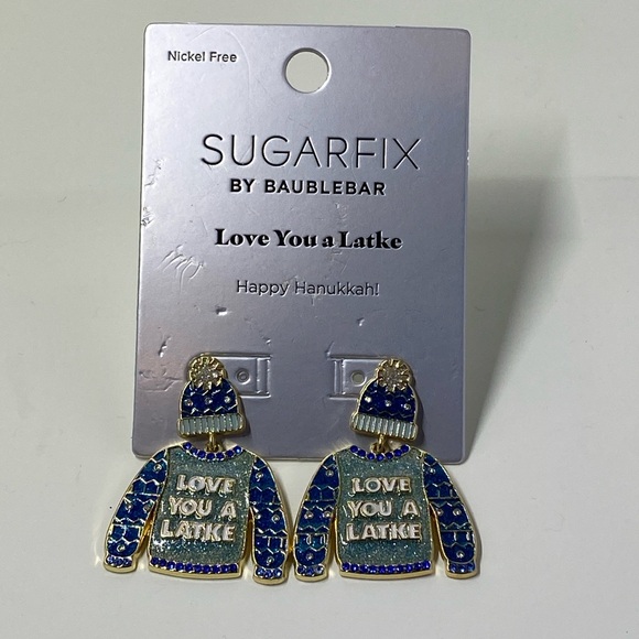 SugarFix by Baublebar "Love You a Latke" Sweater + Hat Drop Dangle Earrings NWT - Picture 2 of 4